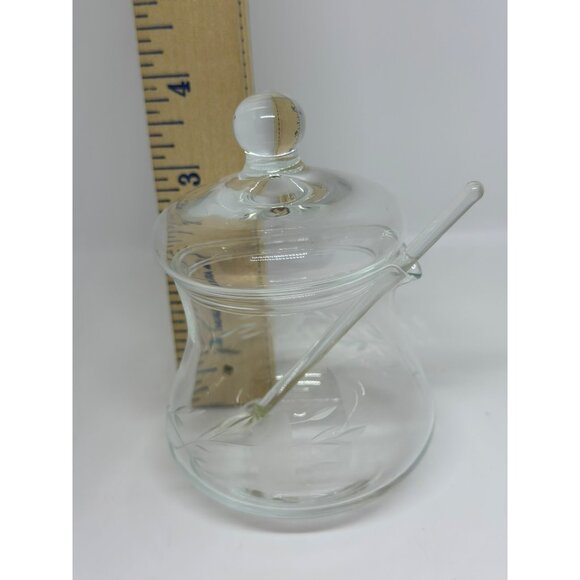 VTG Princess House Heritage Etched Crystal Sugar Bowl with Lid & Spoon  4"x2.75" - Picture 7 of 8